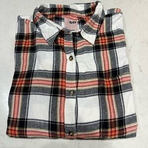 NWOT - SO Brand Women’s Flannel Size XXL in White, Black and Red Plaid Shirt